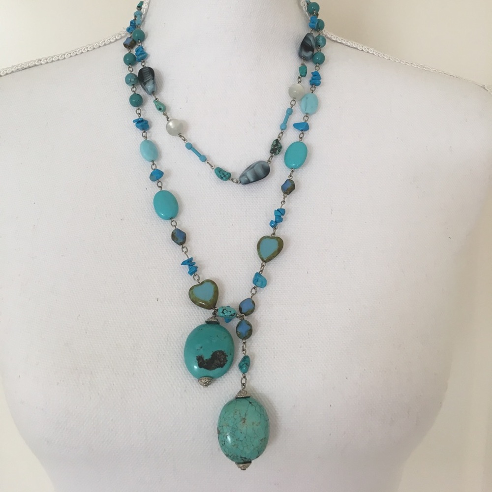NWOT Turquoise multi beaded adjustable necklace‎